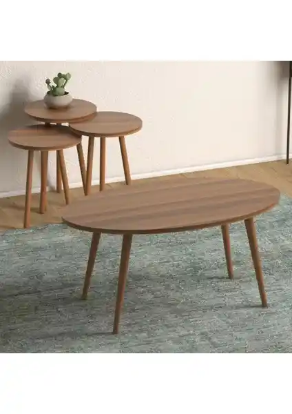 Monte Sehpa Elips Salon Seti Ceviz Renk Modern Tasarım ve Dayanıklılık Özellikleri