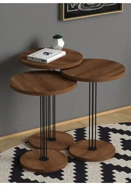 Monte Sehpa Nola Zigon Sehpa Ceviz: Modern ve Dayanıklı Çok Fonksiyonlu Sehpa Seti