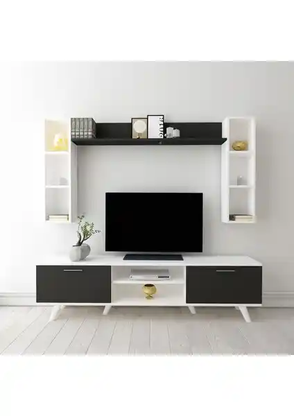 Moonlife Istanbul Modern Beyaz Siyah TV Ünitesi Geniş Depolama ve Şık Tasarım
