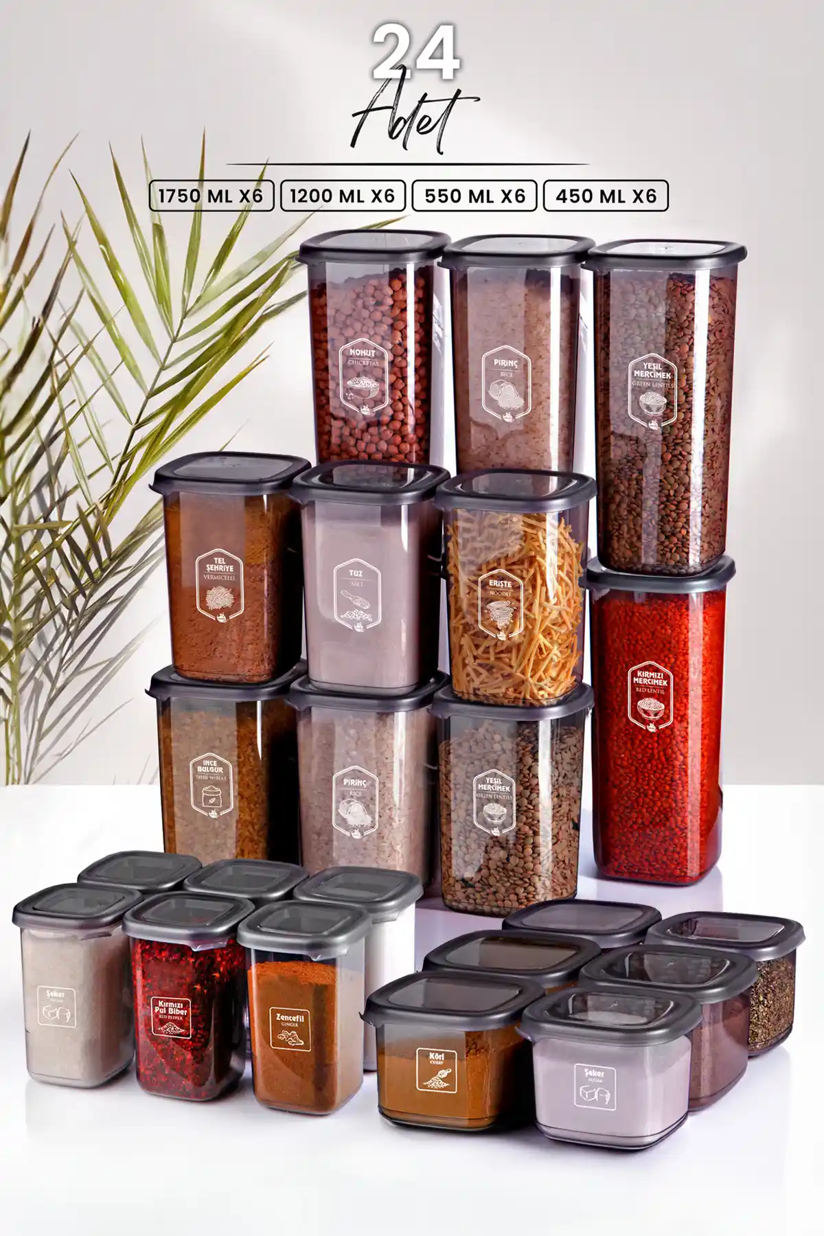 Mutfakta Düzeni Sağlayan Kitchen Life 24'lü Etiketli Kare Gıda Saklama Kabı Seti