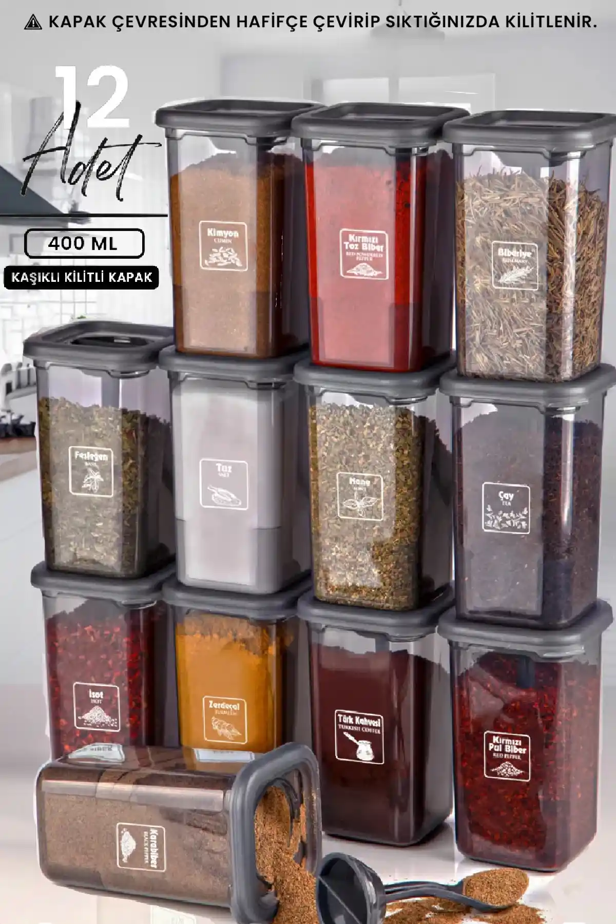 Mutfakta Şıklık ve Pratiklik İçin Kitchen Life 12'li Baharatlık Seti