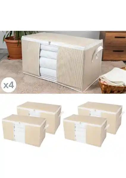 Nacarev 4'lü Büyük Boy Pencereli Çizgi Desenli Hurç Seti Ev Düzeni ve Depolama İçin Uygun