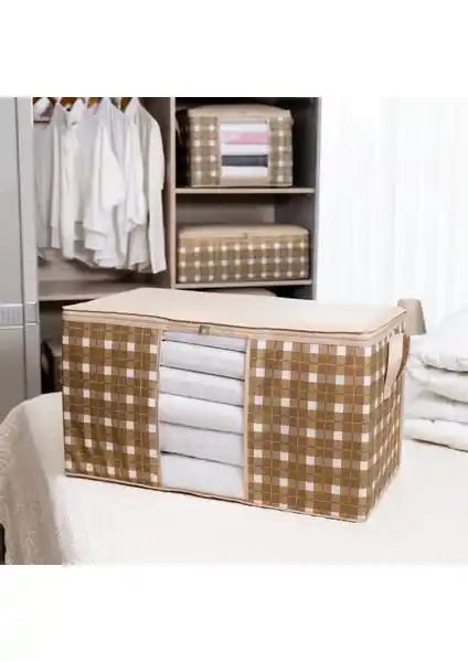 Nacarev Büyük Boy Pencereli Ekose Bej Hurç ile Eşyalarınızı Güvenle Saklayın