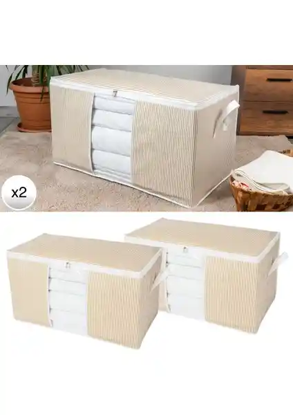 Nacarev Pencereli Çizgi Desen Baskılı Yorgan Düzenleyici Hurç Seti: Pratik ve Estetik Depolama Çözümü