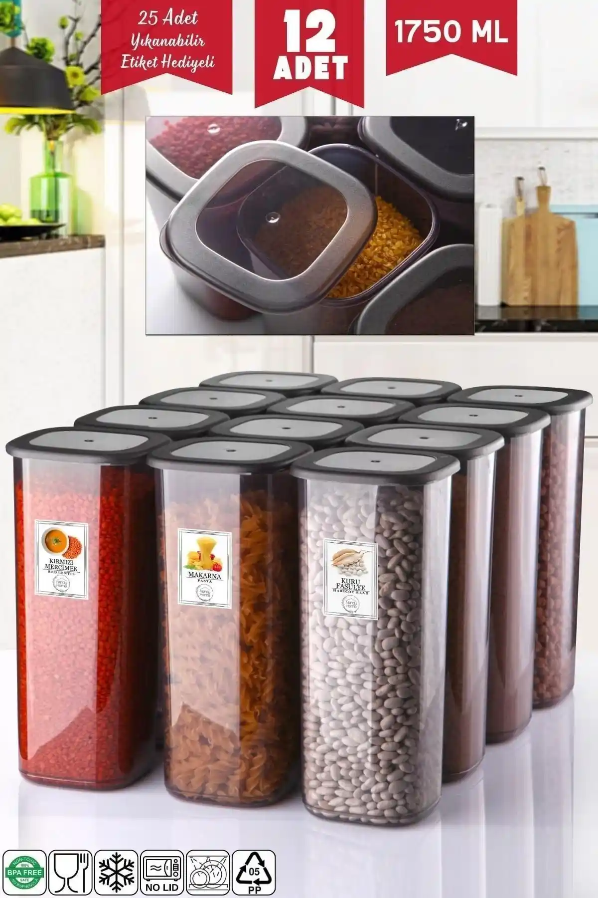 Nandy Home 12'li 1750 ml Saklama Kabı Seti Gıda Güvenliği ve Mutfak Düzeni İçin