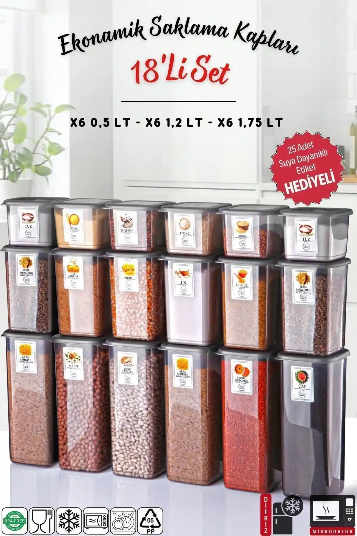 Nandy Home 18'li Antrasit Saklama Kabı Seti Gıda Güvenliği ve Dayanıklılık İçin Ideal