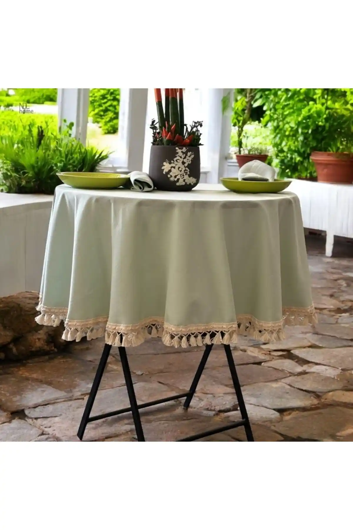 NDC HOME Premium Keten Adaçayı Yeşil Masa Örtüsü Şıklık ve Doğallığın Buluşması