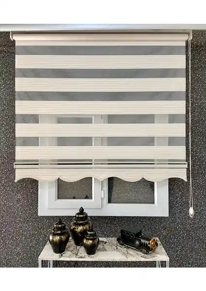 NetworkAvm Krem Renkli Geniş Pliseli Zebra Stor Perde Modern İç Mekan Dekorasyonu İçin