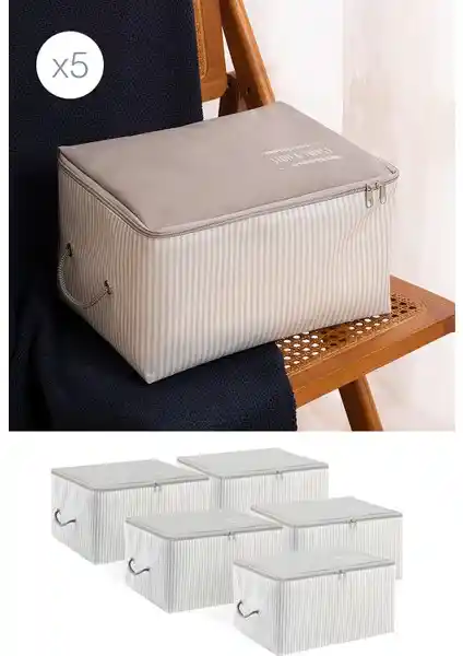 Ocean Home Textile 5'li Küçük Boy Gri Çizgili Hurç Seti Ev Düzeninde Pratik Çözüm