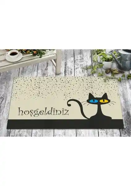 Olunca Olunca Sevimli Karşılama Kedi Tasarım Paspas 45x75 cm Ev ve Dış Mekan Kullanımı