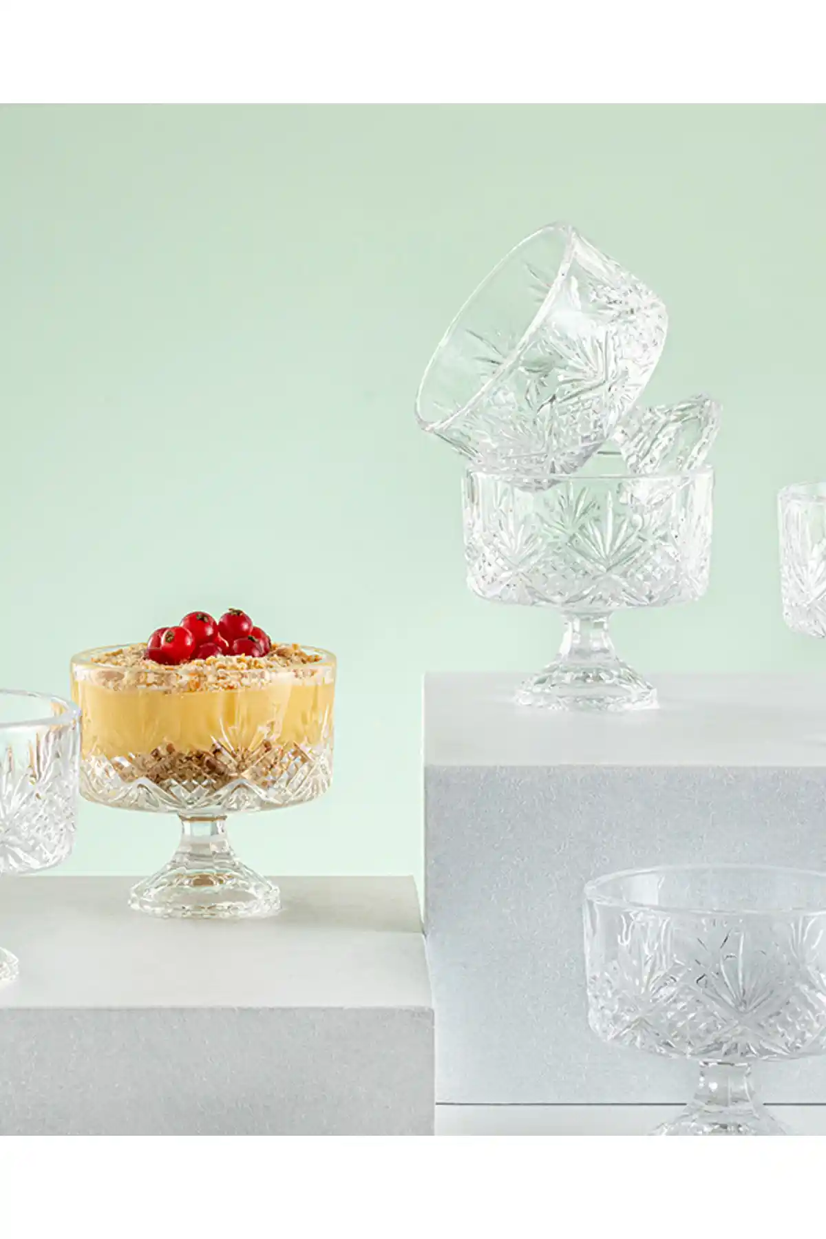 Oria Cam Kase Seti 6'lı Mavi Şeffaf Dondurma ve Tatlı Sunumları İçin