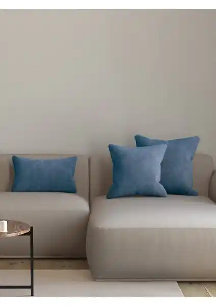 Pastel Kadife Dokulu Koyu Mavi Kırlent Yastık Kılıfı Ev Dekorasyonuna Zarif ve Modern Dokunuş