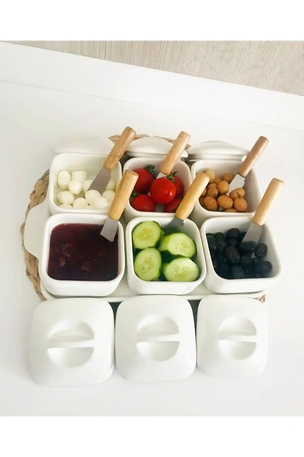 Pembelia Life 6'lı Lüx Kapaklı Sunumluk ve Reçel Bıçak Seti ile Şık Kahvaltı Sunumları