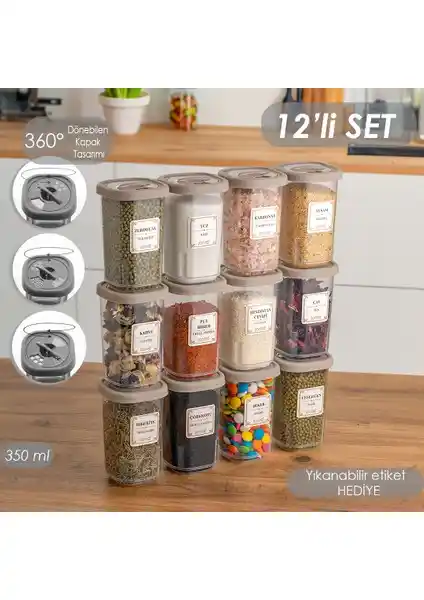 Porsima 1061 12'li Etiketli Kilitli Baharatlık Seti Mutfak Düzeni ve Pratiklik Sağlar