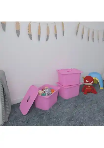 Pratico 3 Adet Pembe Derin Kapaklı Oyuncak Sepeti ile Çocuk Odası Düzeninizi Sağlamlaştırın