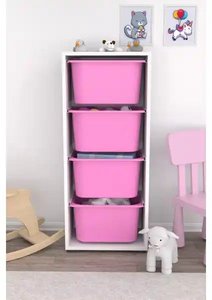 Pratico 4 Derin Sepetli Açık Pembe Çok Amaçlı Oyuncak Dolabı - Dayanıklı ve Şık Tasarım
