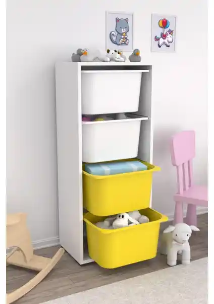 Pratico 4 Derin Sepetli Beyaz Sarı Çok Amaçlı Oyuncak Dolabı İncelemesi ve Kullanım Alanları