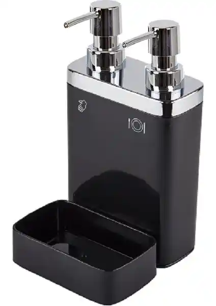 Primanova Viva İkili Siyah Sıvı Sabunluk Modern ve Dayanıklı Mutfak ve Banyo Aksesuarı