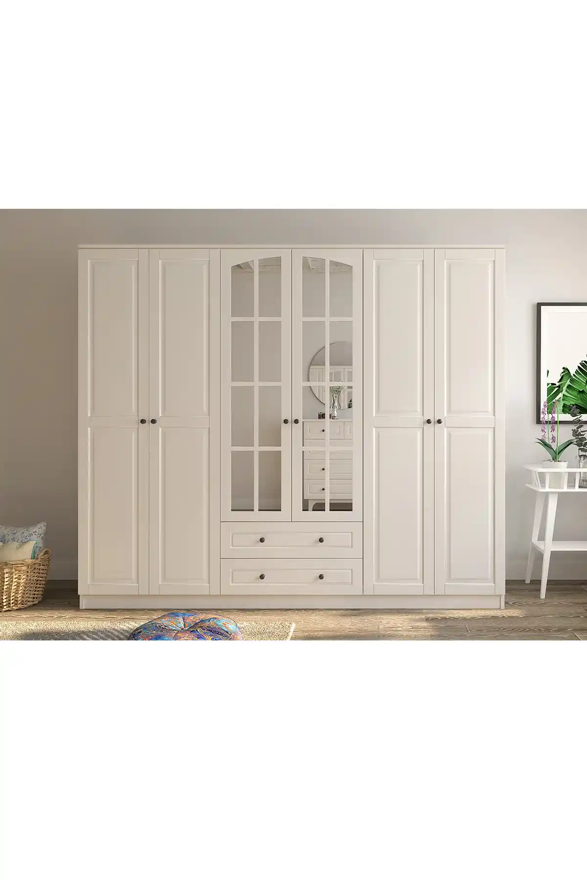 Rabi Beyza Country 6 Kapaklı 2 Çekmeceli Gardırop Modern ve Dayanıklı Tasarım