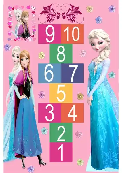 Resmiro Elsa Seksek Oyun Desenli Dijital Baskılı Kaymaz Çocuk Halısı 8.5 mm kalınlık