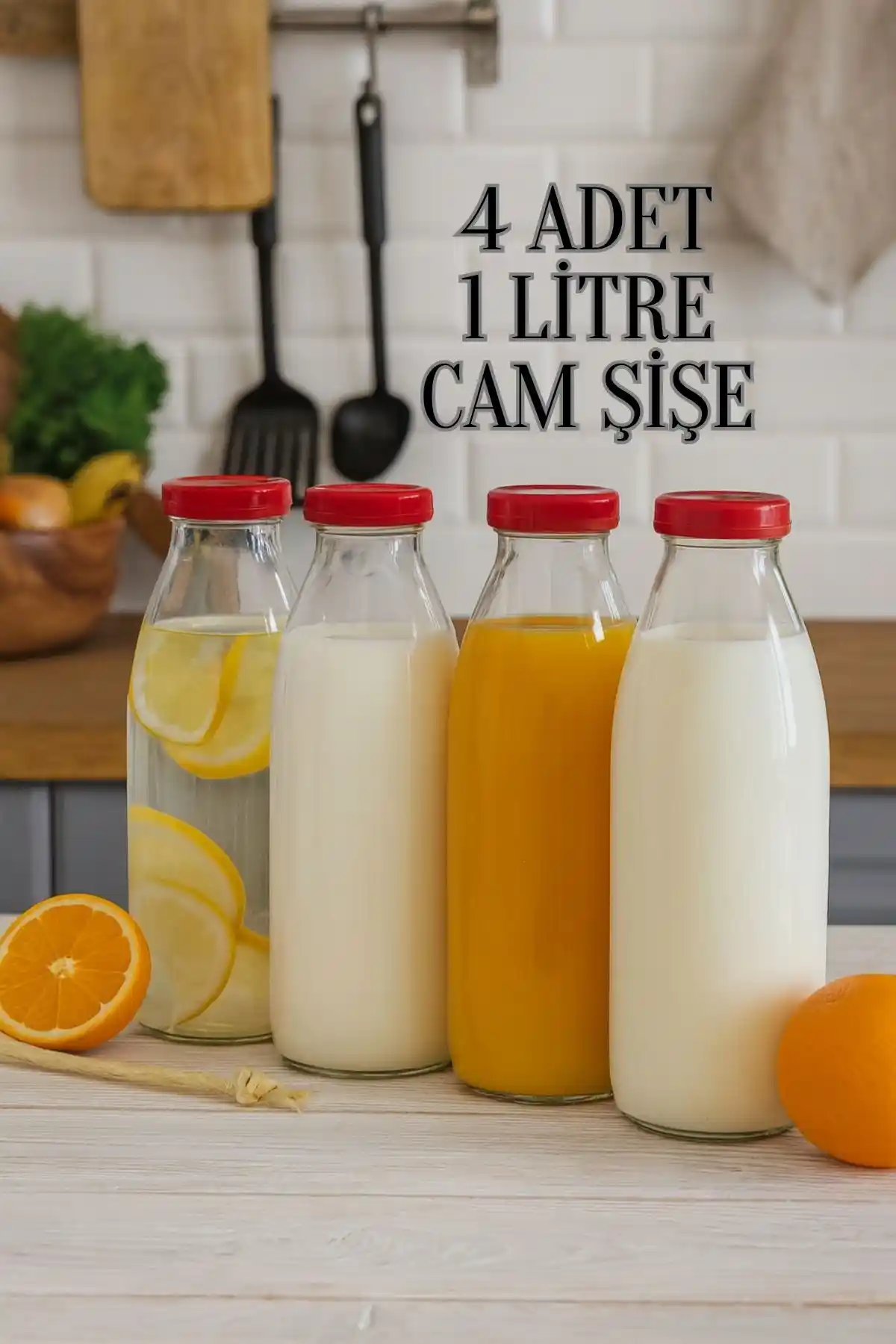 Rotanev 4'lü 1 Litre Şeffaf Cam Şişe Seti Dayanıklı ve Çok Amaçlı Kullanım İçin