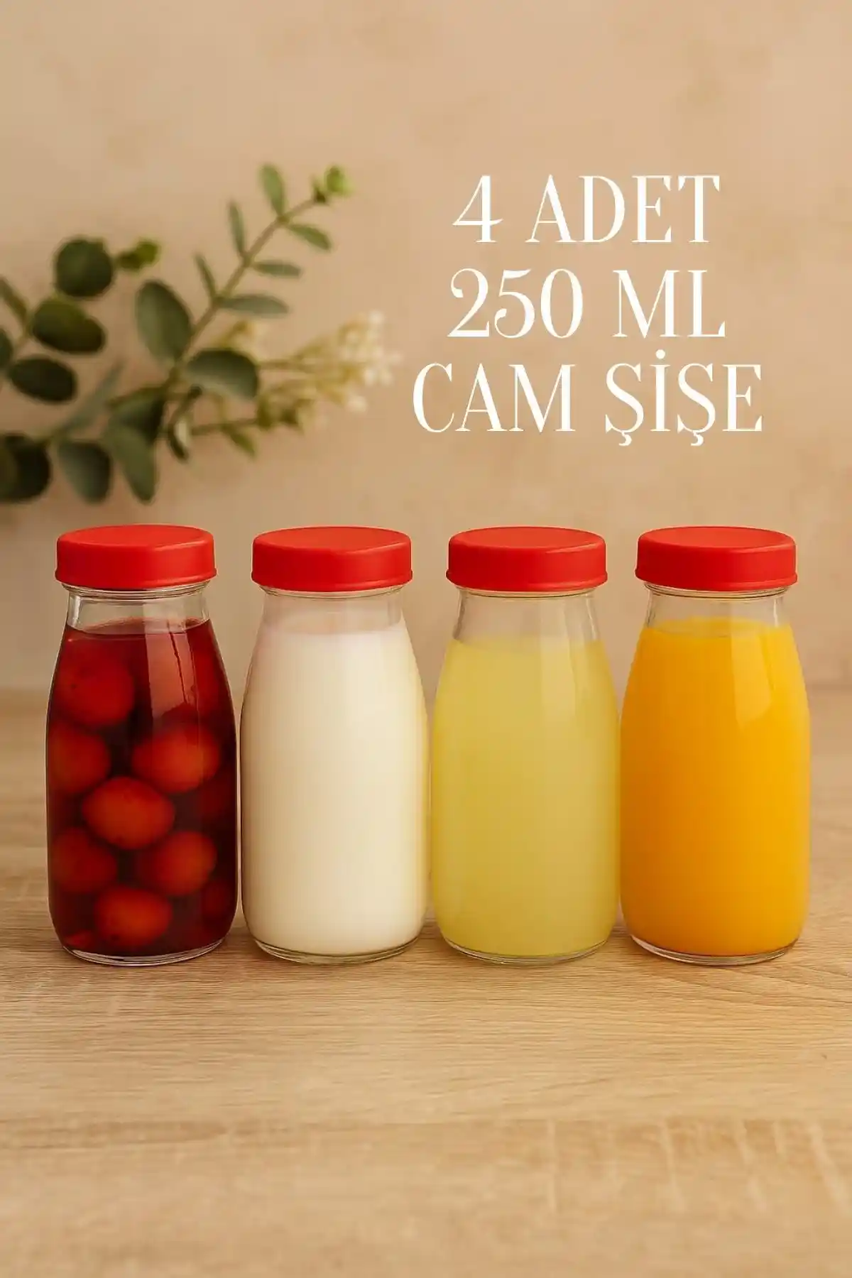 Rotanev 4'lü 250 ML Şeffaf Cam Sürahi Seti Güvenli ve Estetik İçecek Saklama Çözümü