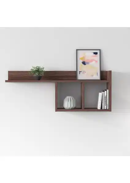 Ruum Store Dia Bölmeli Duvar Rafı Ceviz Renkli Modern Kitaplık ve Depolama Çözümü