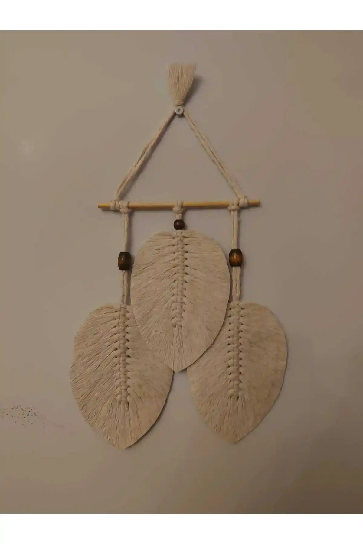 SB MAKROME Üç Yapraklı Dekoratif Makrome Duvar Süsü Doğal ve Şık Tasarım