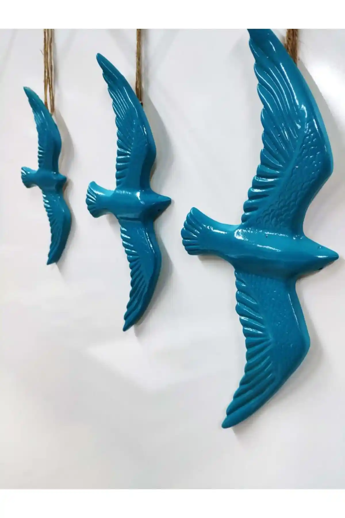 SUME 3' Lü Lü Turkuaz Kuş Duvar Süsü Modern ve Şık Dekoratif Aksesuar