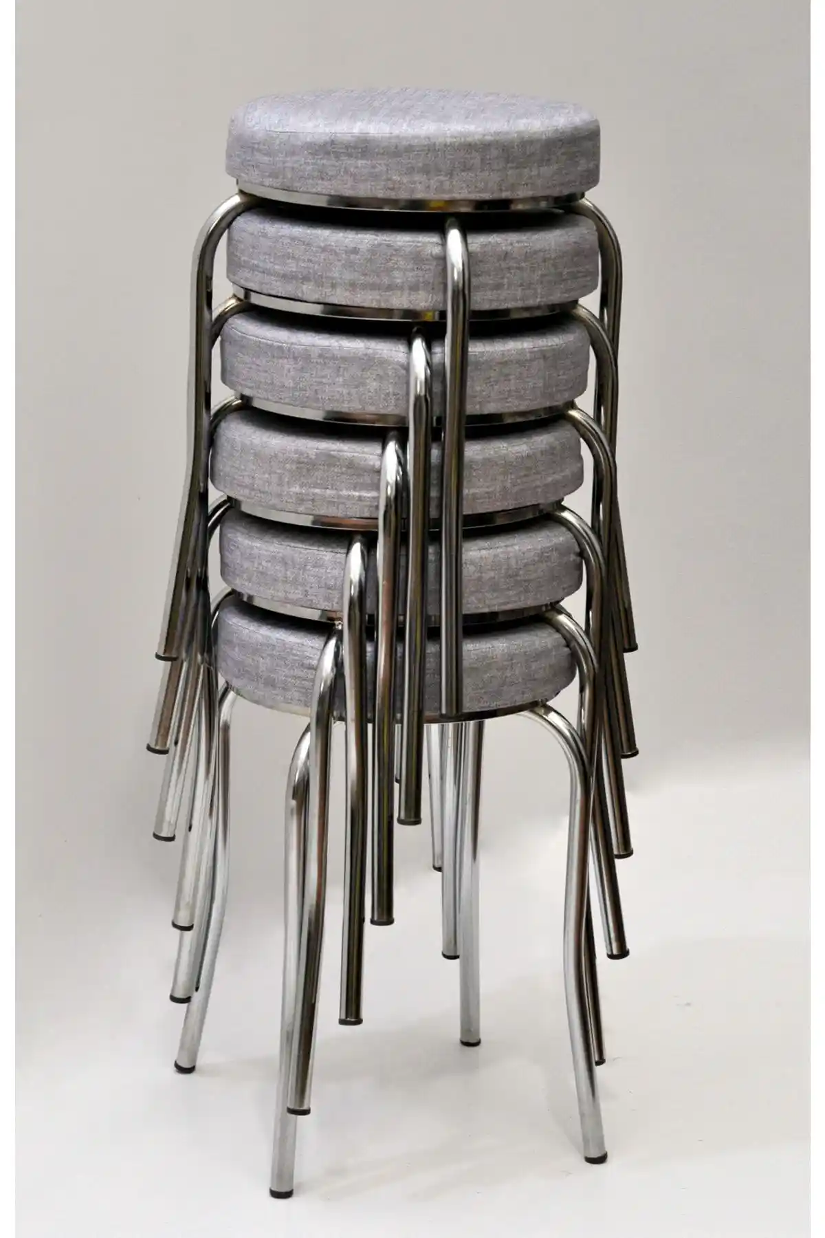 Tabure Seti 6 Adet Krom Ayaklı Mina Kumaş Modern Oturma Çözümü