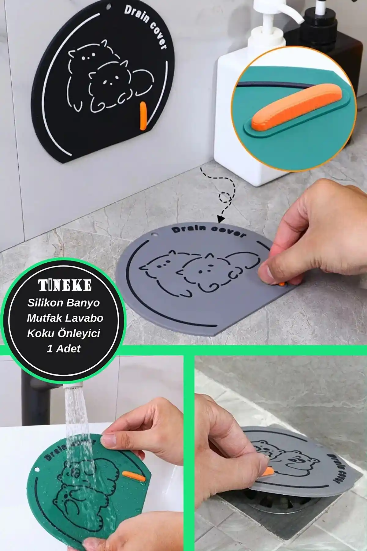 TİNEKE Lavabo ve Mutfak Gider Koruyucu Silikon Pedleri Hijyen ve Koku Kontrolü İçin