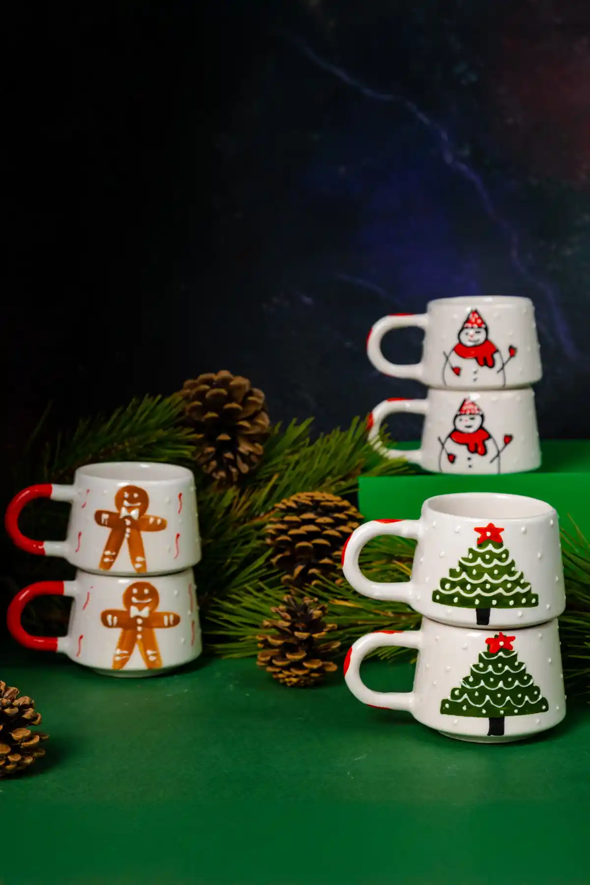 Touchmughm Yılbaşı Seramik Kupalar Seti El Yapımı Dekoratif Hediye Alternatifi