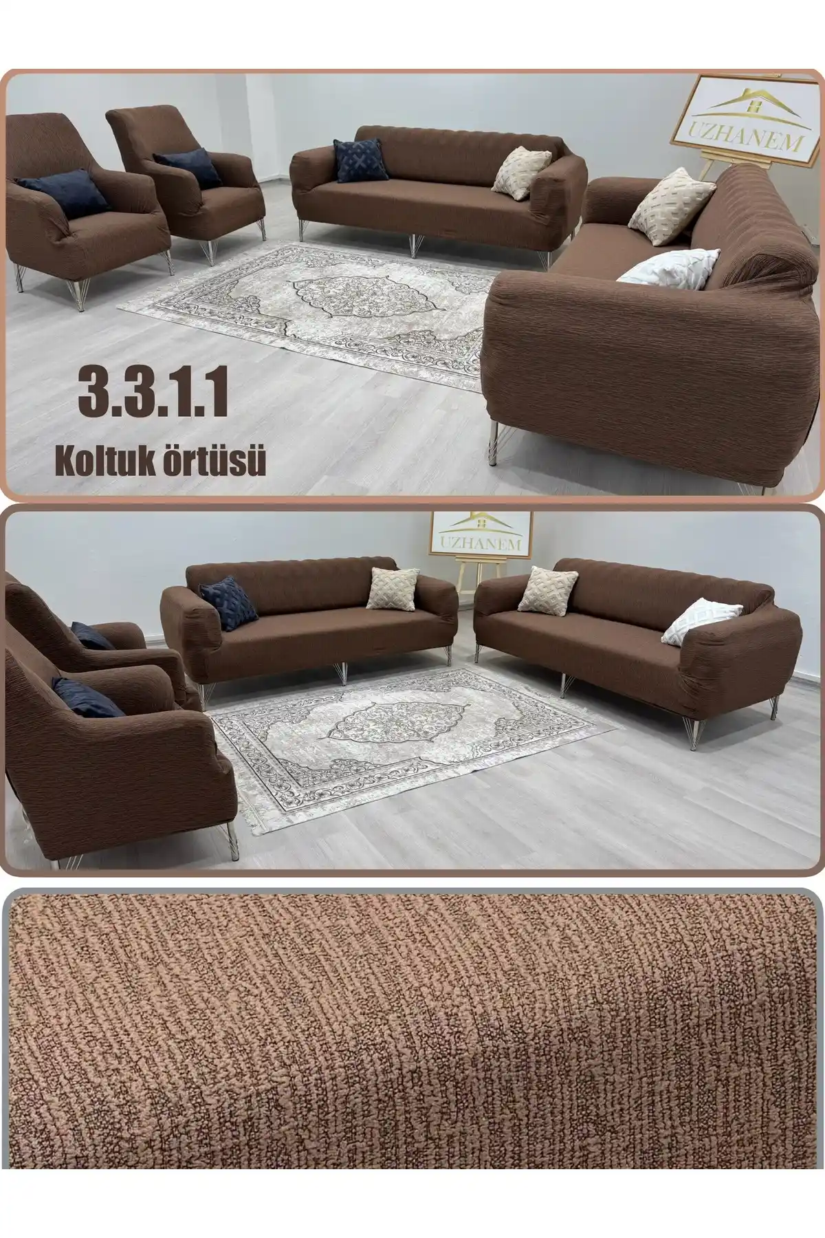 UzHanem Şık ve Dayanıklı 3+3+1+1 Streç Lastikli Koltuk Örtüsü Takımı