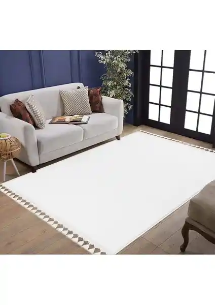 Valery Home Comfort Puffy Peluş Halı Beyaz Saçaklı Modern ve Yüksek Konfor Sunan Tasarım