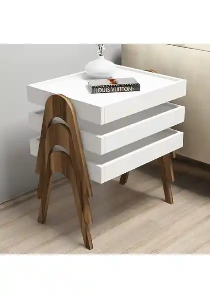 Variant Concept Roma Tepsi Zigon Sehpa Ceviz ve Beyaz Renklerle Modern Dekorasyon İçin Uygun