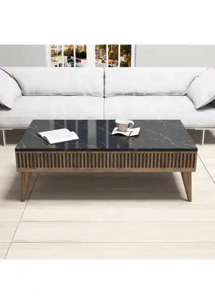 Variant Mobilya Milan Orta Sehpa Ceviz Siyah Mermer Modern Tasarım ve Dayanıklılık