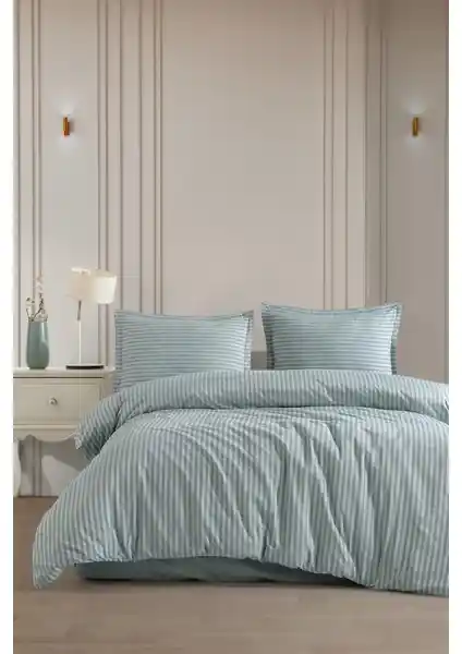 Varol Lastikli Saten Çizgili Çift Kişilik Nevresim Takımı - Modern ve Konforlu Tasarım