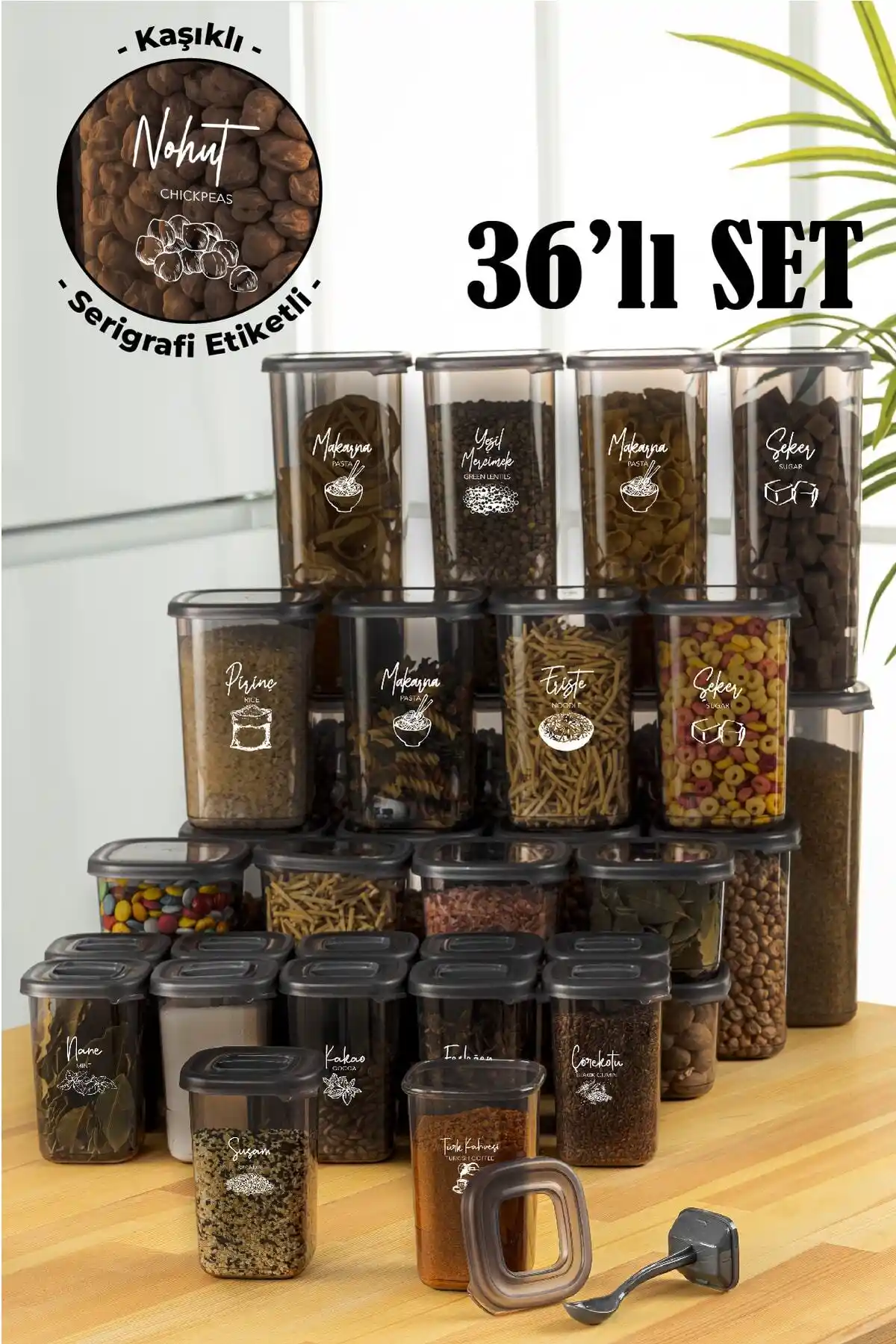 Vienev 36'lı Beyaz Serigrafi Etiketli Saklama ve Kaşık Seti ile Mutfak Düzeninizi Sağlamlaştırın