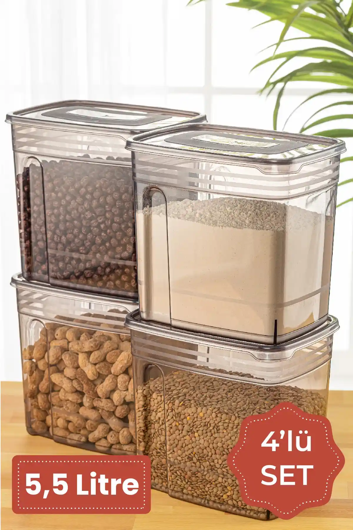 Vienev 4'lü 5,5 Litre Saklama Kabı Seti Modern ve Dayanıklı Mutfağınız İçin