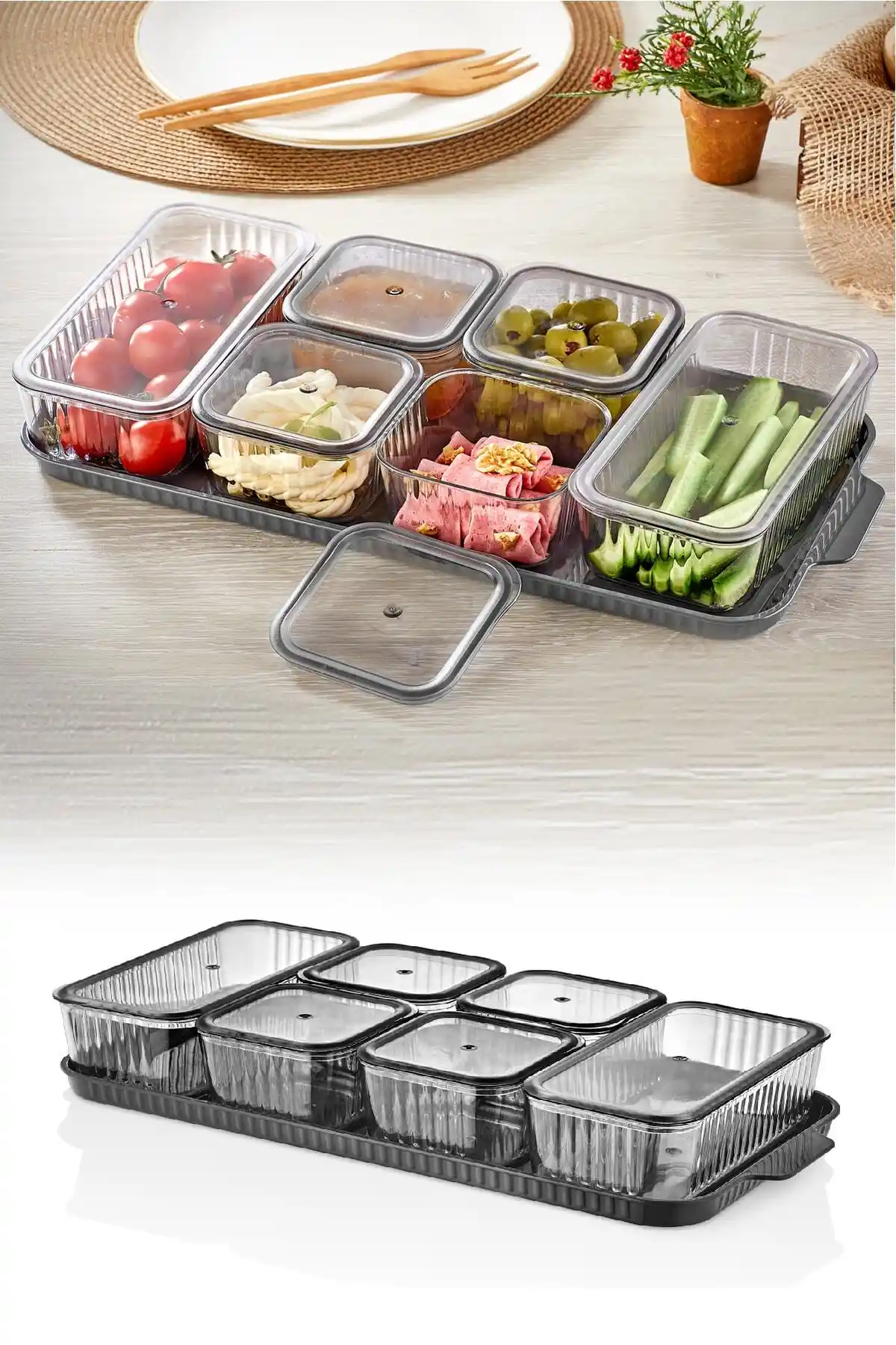 Vienev 6 Bölmeli Kapaklı Akrilik Kahvaltılık Seti Modern ve Şık Mutfak Dekorasyonu İçin