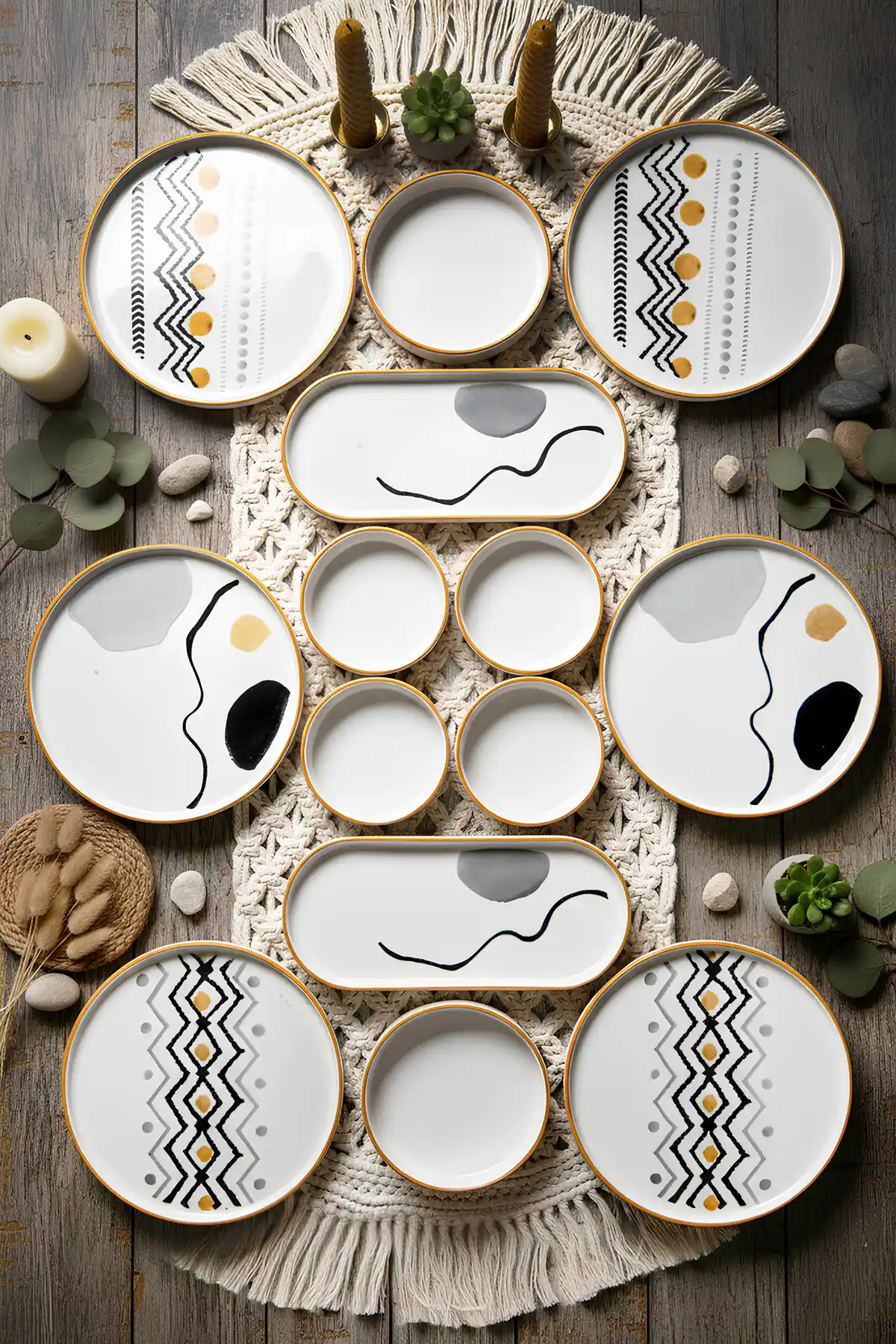 Vienev Axial 14 Parça 6 Kişilik Modern ve Dayanıklı Seramik Kahvaltı Takımı