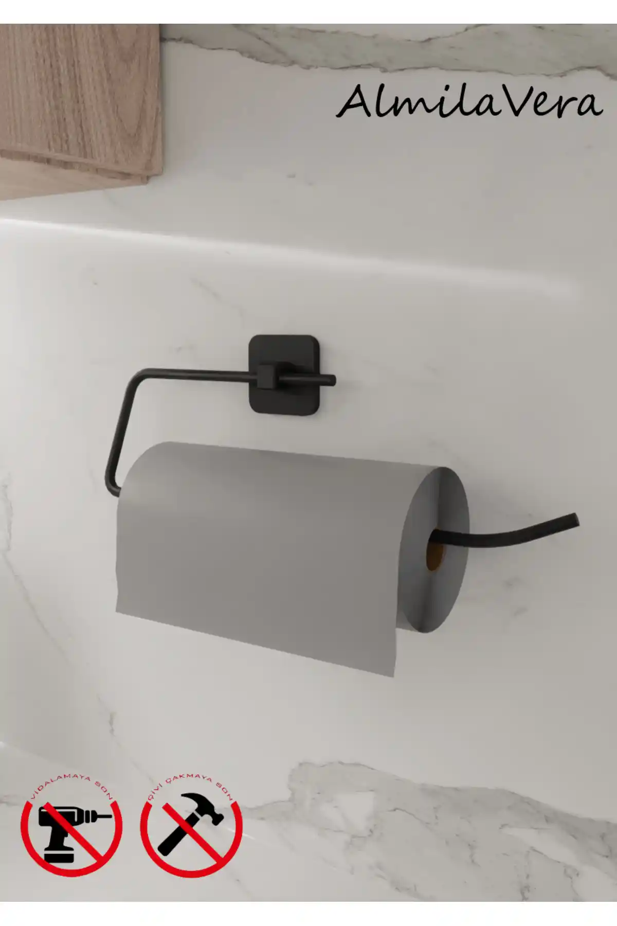 VİKİHOUSE Siyah Metal Peçetelik ve Havluluk Modern Tasarım ve Dayanıklılık