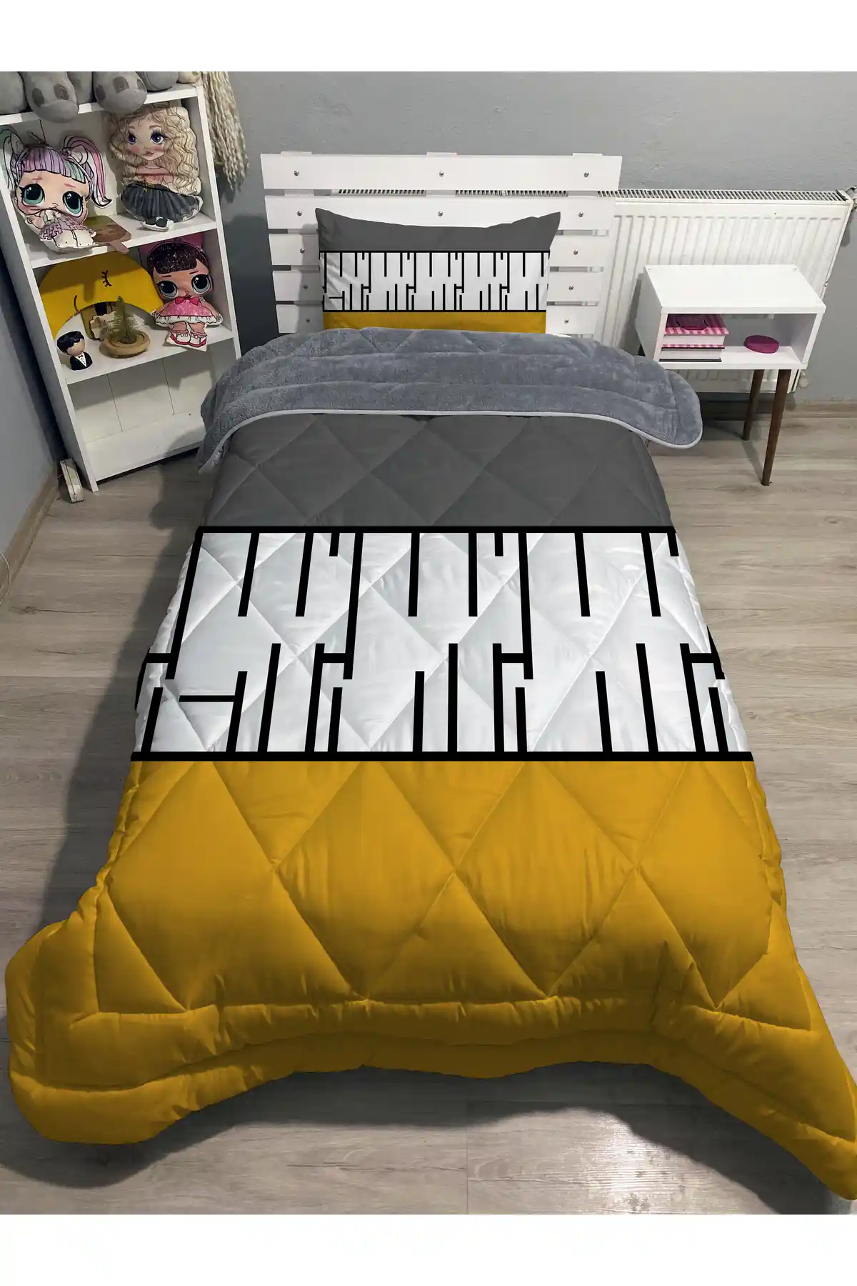 Welsoft Pofuduk Çift Taraflı Piyano Desenli Tek Kişilik Yorgan Uyku Seti