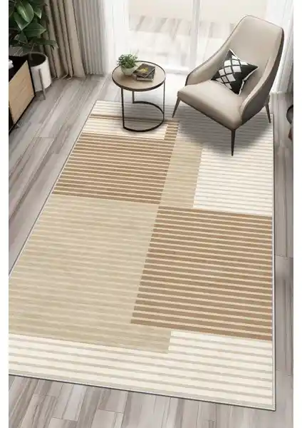 West Home Yıkanabilir Kaymaz Taban Bej Çizgili Salon Halısı ve Yolluk Ürün Tanıtımı