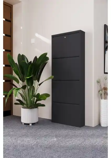Wood House Hera Metal Kilitli Ayakkabılık 4'lü Antrasit Modern ve Dayanıklı Depolama Çözümü