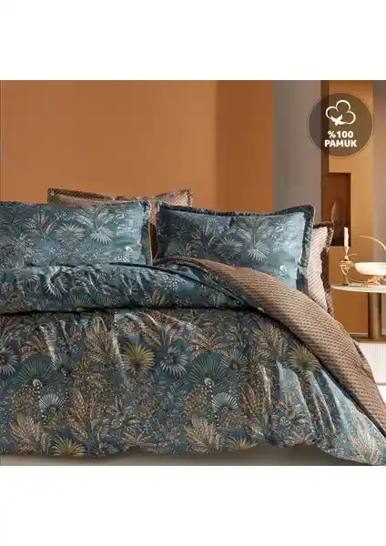 Yataş Alberta Çift Kişilik Saten Nevresim Seti Petrol Renk Modern ve Şık Tasarım