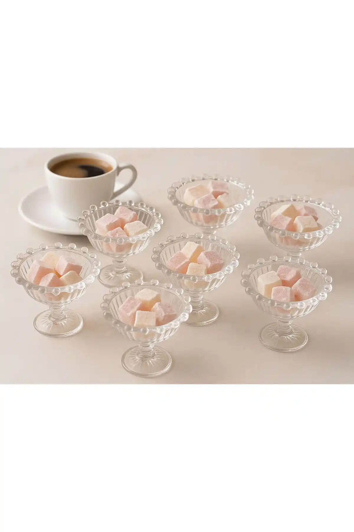 YzHome 6'lı Boncuklu Ayaklı Plastik Mika Lokumluk Seti Şık ve Pratik Sunum Çözümü