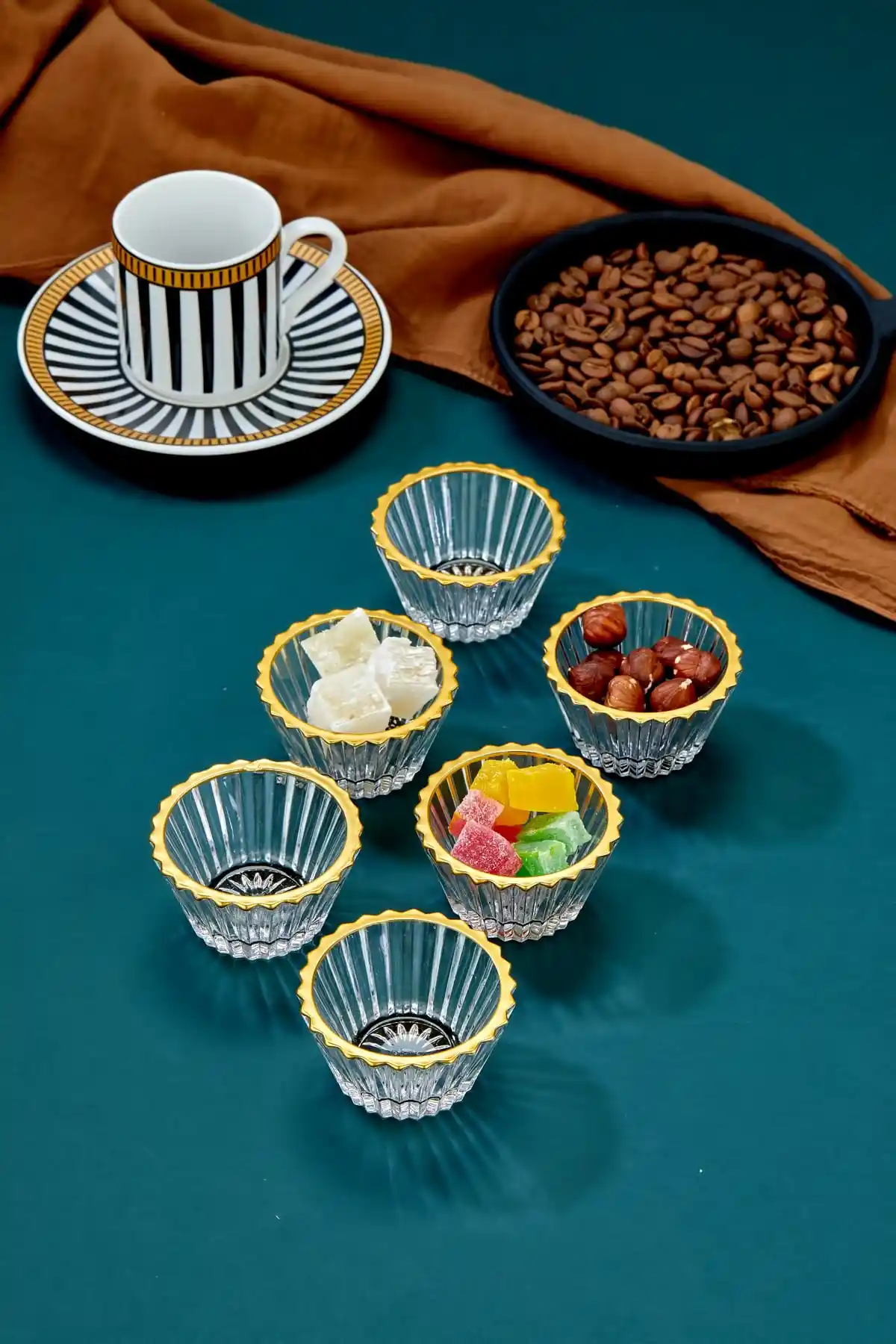 Zeryas Home Altın Yalız Cam Reçellik ve Sunum Seti Şık ve Dayanıklı Mutfak Aksesuarları