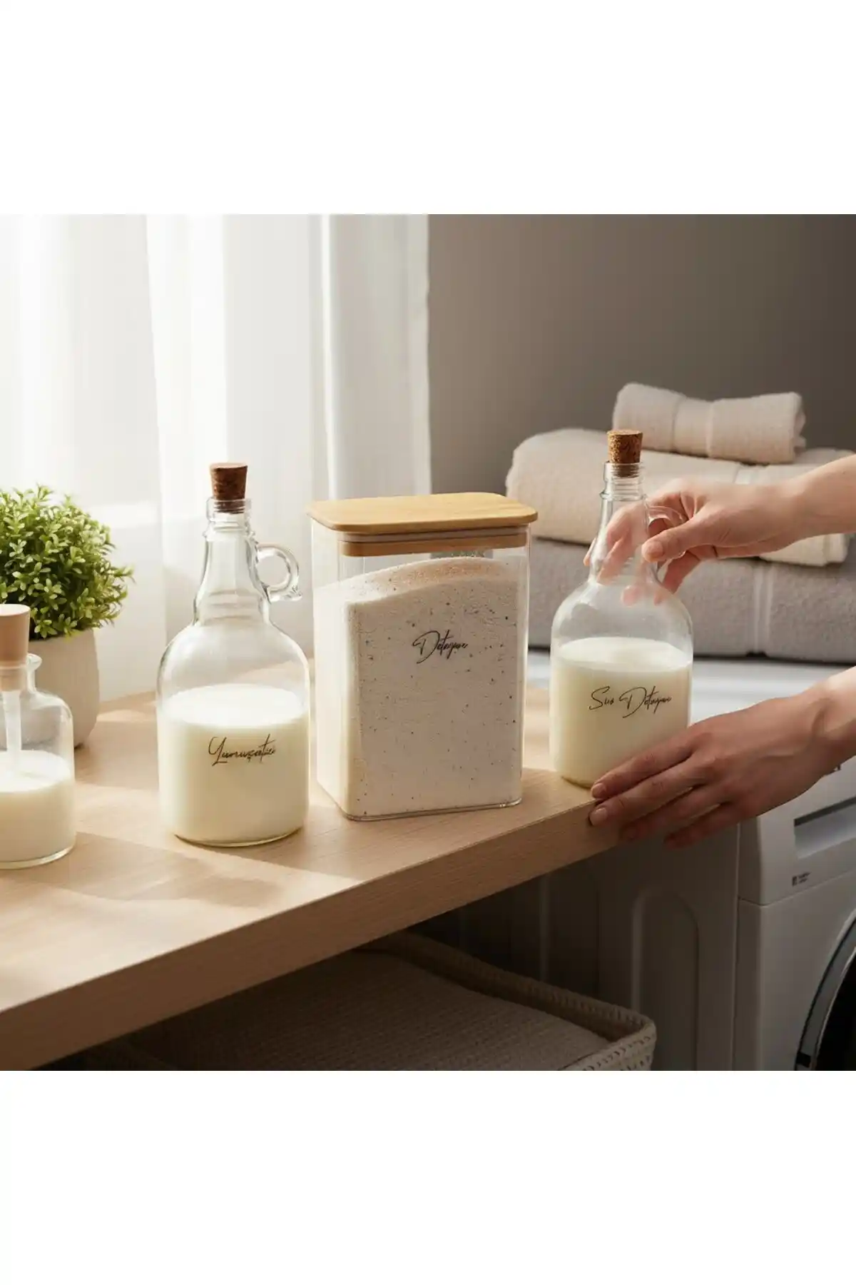 ZezeDesing Temizlik Seti: Şık ve Dayanıklı Deterjan Kavanozu ve Şişe Tasarımı