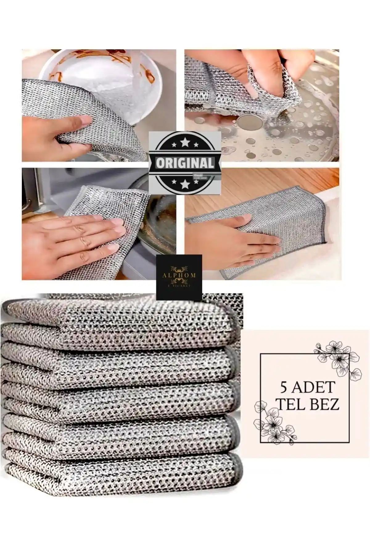 Alphom 20x20 cm çift katlı inox tel bezi ile çok amaçlı dayanıklı temizlik çözümü